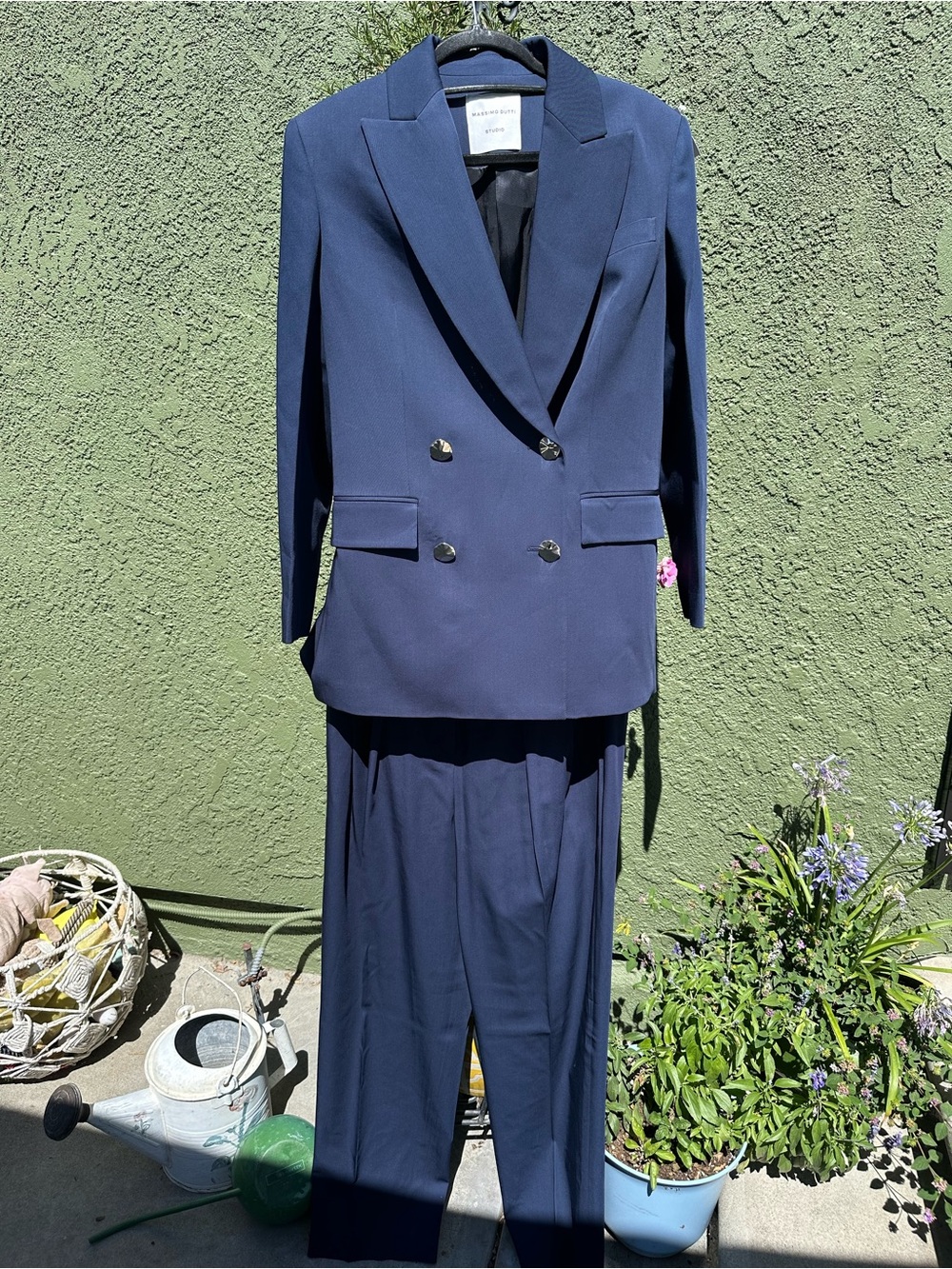 Massimo Dutti Navy Double-Breasted Suit Jacket & Trousers